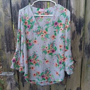 HARLOW & ROSE Floral Striped Blouse S